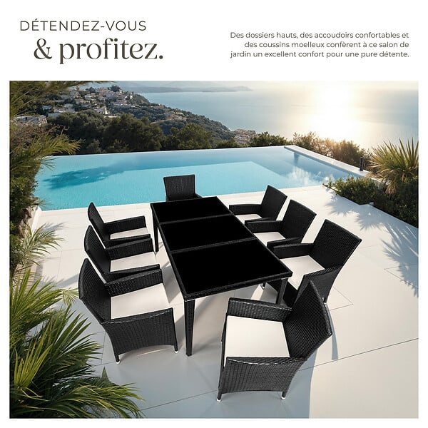 TECTAKE - Salon de jardin Menorca 8 places avec 2 sets de housses + housse de protection noir - large