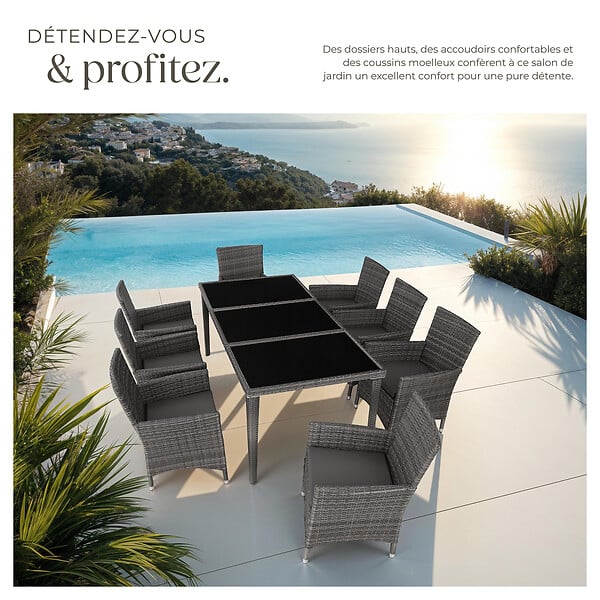 TECTAKE - Salon de jardin Menorca 8 places avec 2 sets de housses + housse de protection gris - large
