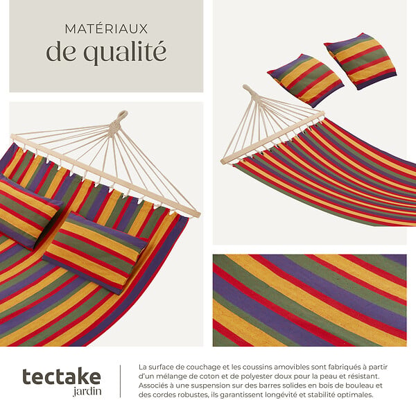 TECTAKE - Hamac double Eden avec des rayures colorées - large