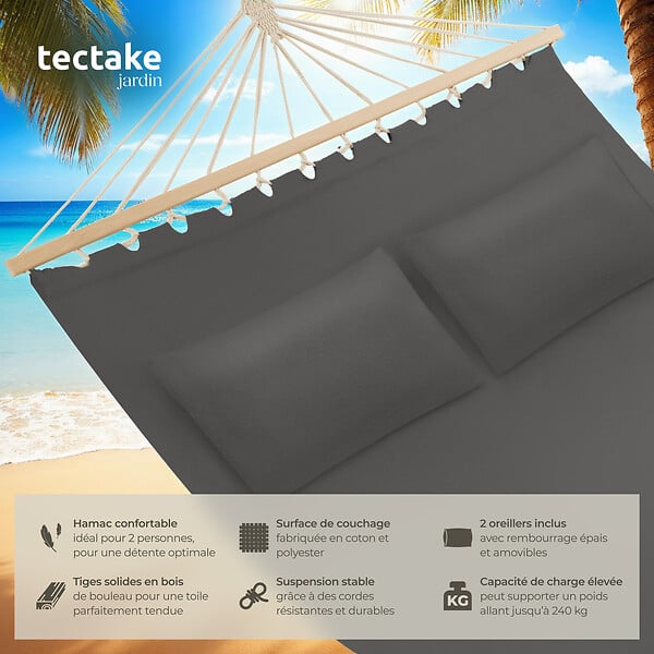 TECTAKE - Hamac double Eden gris foncé - large