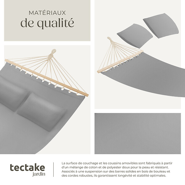TECTAKE - Hamac double Eden gris clair - large