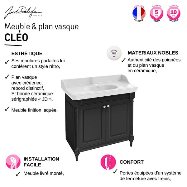 JACOB DELAFON - Meuble de salle de bain Cléo 1889 monotrou - large