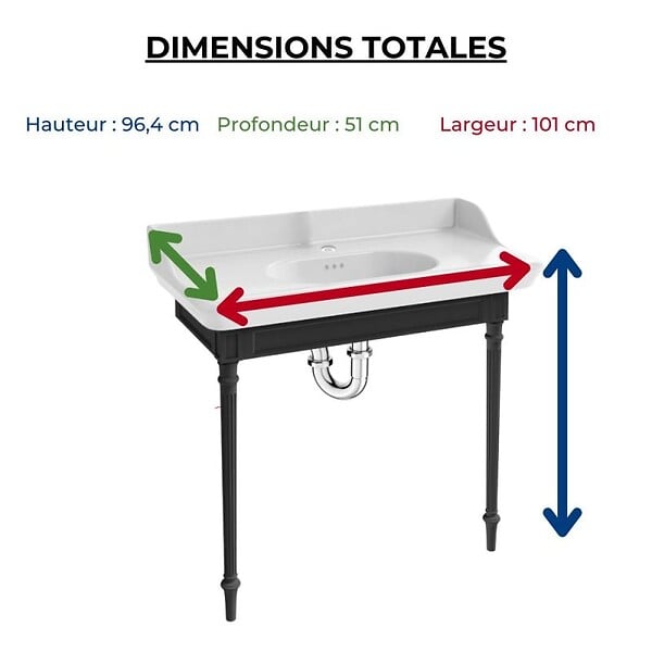JACOB DELAFON - Console Cléo 1889 avec plan vasque + miroir + siphon chromé - large