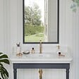 JACOB DELAFON - Console Cléo 1889 avec plan vasque + colonne droite + robinet lavabo or + siphon or - vignette