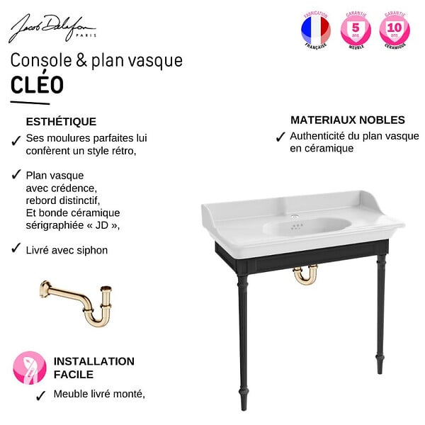 JACOB DELAFON - Console Cléo 1889 avec mitigeur  or - large