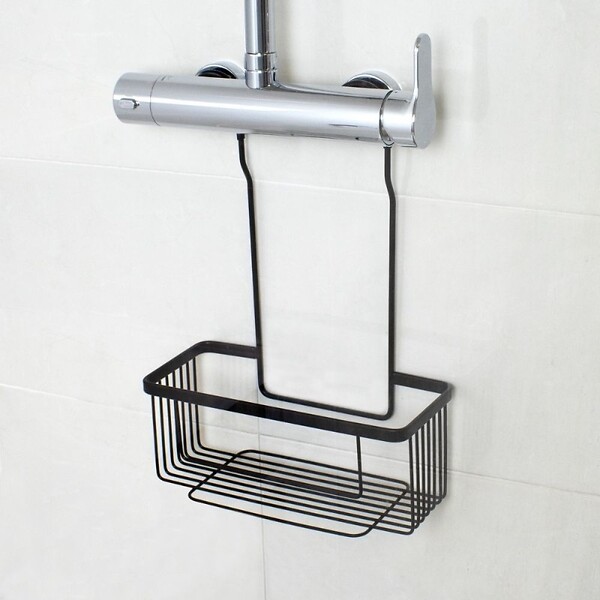 DEBLANCH - Etagère de douche à suspension, noire - large