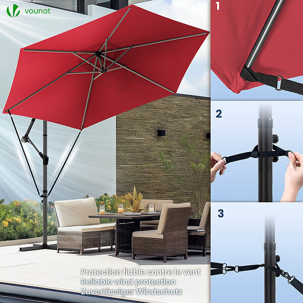 VOUNOT - Parasol deporte 3M avec housse de protection et sangle de fixation Rouge - large