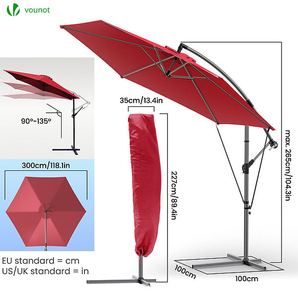 VOUNOT - Parasol deporte 3M avec housse de protection et sangle de fixation Rouge - large