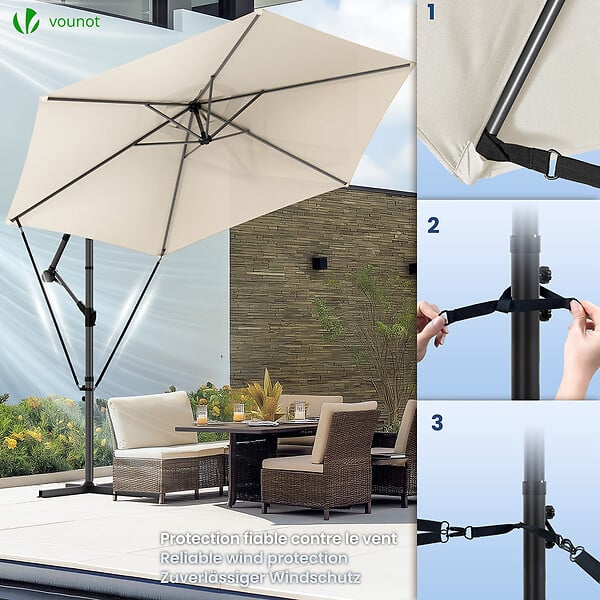 VOUNOT - Parasol deporte 3M avec housse de protection et sangle de fixation Beige - large