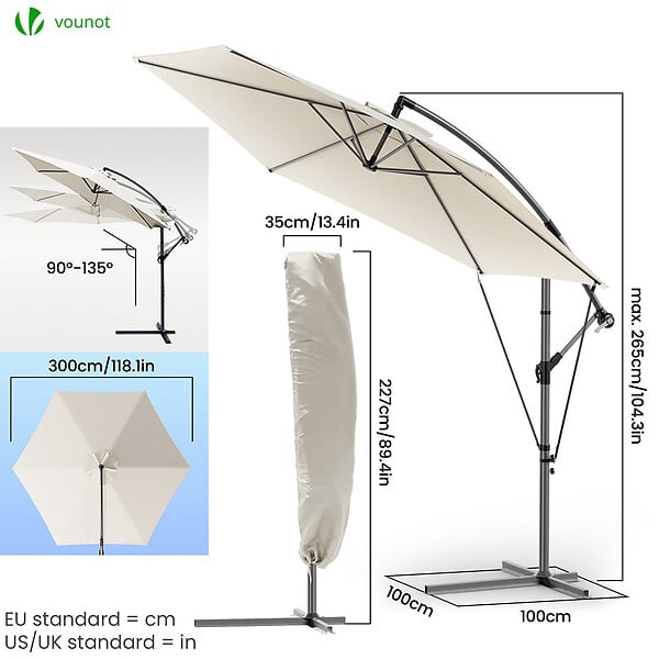 VOUNOT - Parasol deporte 3M avec housse de protection et sangle de fixation Beige - large