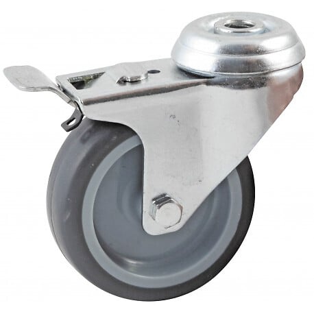 AVL - Roulette pivotante à trou central à frein AVL - roue caoutchouc Ø 50 mm - alésage lisse - charge 50 kg - 552950L - large