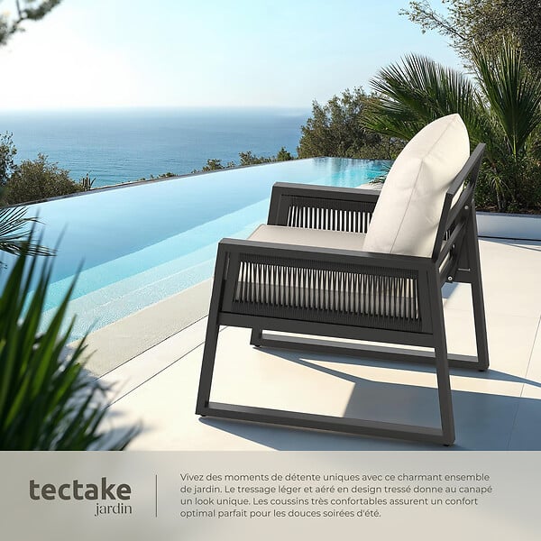 TECTAKE - Ensemble de salon de jardin en aluminium Captive au design Rope gris anthracite - large