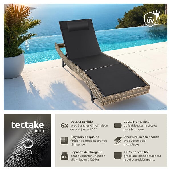 TECTAKE - Bain de soleil en rotin Moana marron naturel - large
