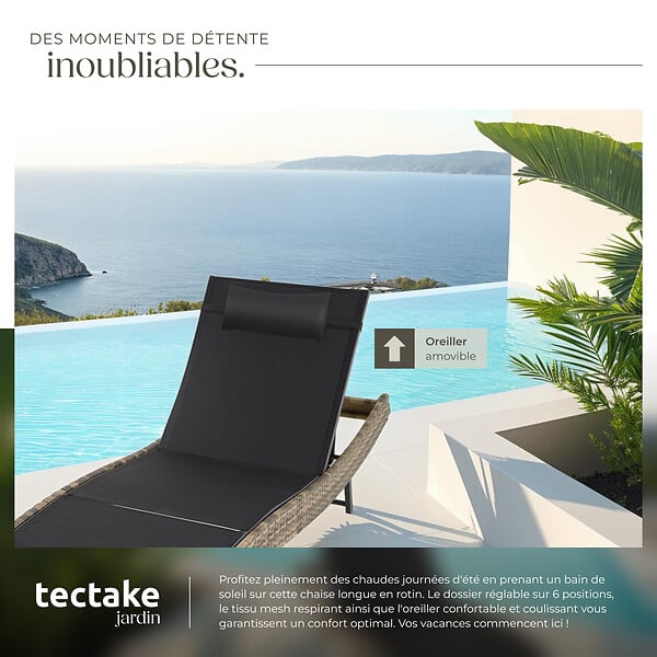 TECTAKE - Bain de soleil en rotin Moana marron naturel - large
