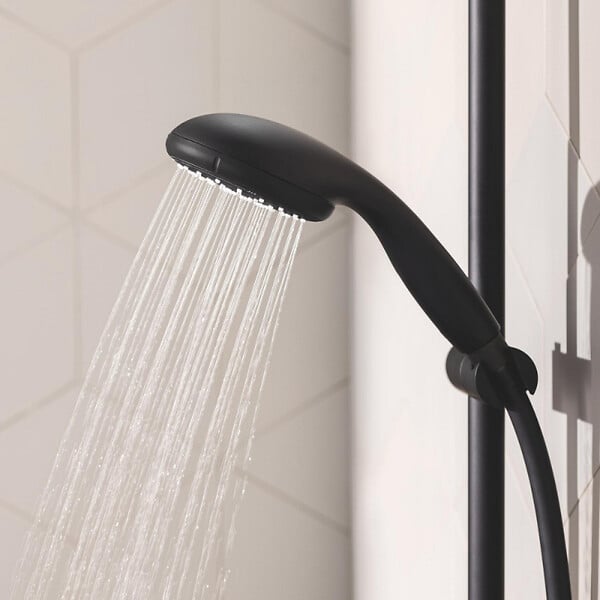 GROHE - Pommeau de douche Vitalio Start 2 jets avec barre noir mat + microfibre - large