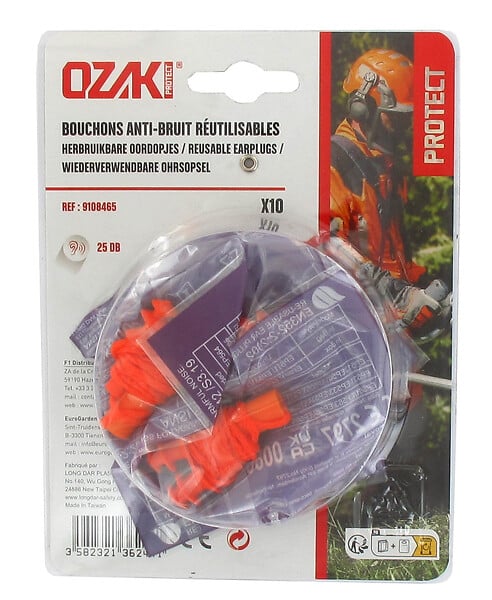 OZAKI - Bouchons anti-bruit - Caoutchouc - 10 paires - 25 dB - large