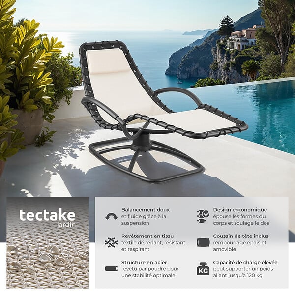 TECTAKE - Chaise longue ergonomique TOULON beige - large
