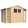 TIMBELA - Abri de jardin en bois et range bûches extérieur AVEC SOL TRAITÉ - extérieur I206xL328xH218 cm/ 3,53 + 0,97+0,97 m2 - TIMBELA M391F+M391G - vignette