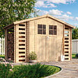 TIMBELA - Abri de jardin en bois et range bûches extérieur AVEC SOL TRAITÉ - extérieur I206xL328xH218 cm/ 3,53 + 0,97+0,97 m2 - TIMBELA M391F+M391G - vignette