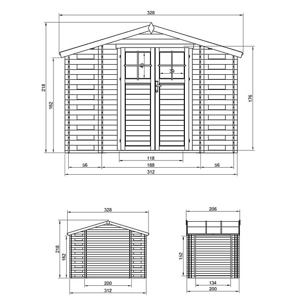 TIMBELA - Abri de jardin en bois et range bûches extérieur - I206xL328xH218 cm/ 3,53 + 0,97+0,97 m2 -  TIMBELA M391F - large