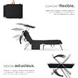 TECTAKE - Bain de soleil Chloé 4 positions avec appui-tête et pochette noir - vignette