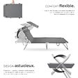 TECTAKE - Transat acier gris 4 niveaux réglage dossier appuie-tête amovible pare-soleil inclinable structure stable - vignette