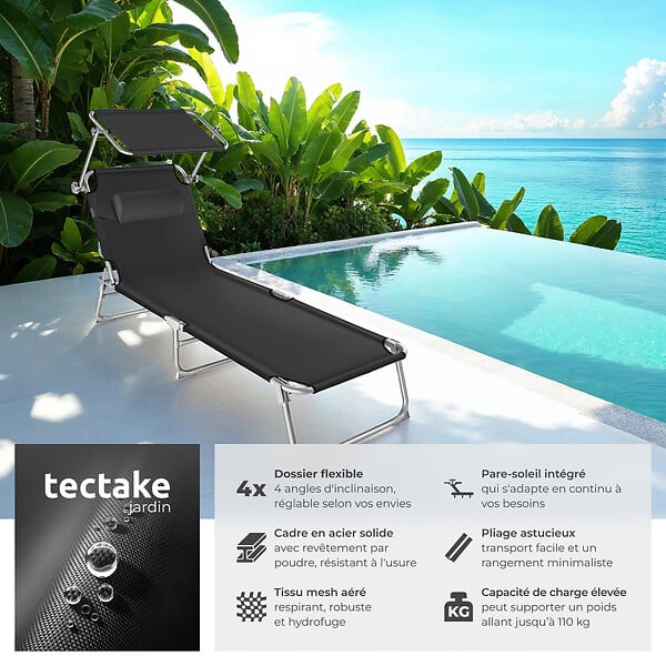 TECTAKE - Transat CHLOÉ noir - large