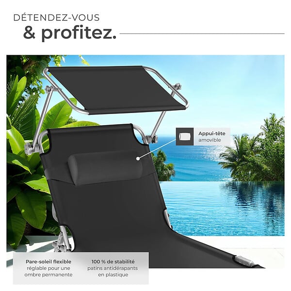 TECTAKE - Transat CHLOÉ noir - large