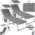 TECTAKE - Lot de 2 bain de soleil gris en polyester réglable 4 positions avec pare-soleil - vignette