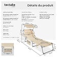 TECTAKE - Bain de soleil Chloé 4 positions avec appui-tête et pochette beige - vignette
