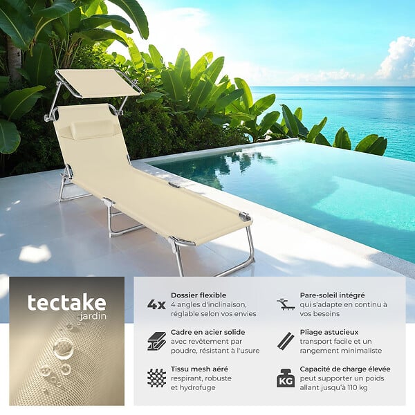 TECTAKE - Lot de 2 transats CHLOE beige - large