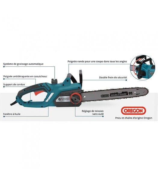 KONNER SOHNEN - Tronçonneuse électrique 2200W avec guide et chaîne Oregon 40cm - Könner  Söhnen KS CS2200-16 - large
