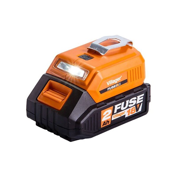 VILLAGER - Chargeur d'appareils mobiles sur batterie 18V 2A en courant de sortie avec batterie et chargeur Fuse VLN 9920 - large