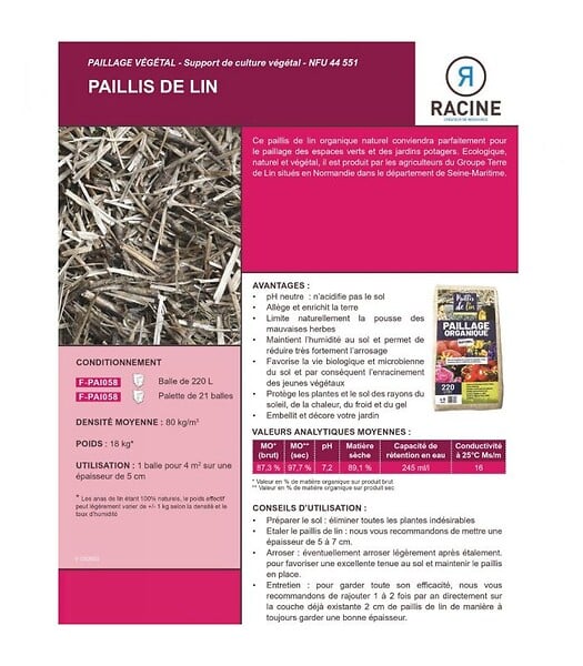 RACINE - Paillis de lin, organique et naturelle pour jardins potagers, 21 balles de 220l - F-PAI058-21x220 - large