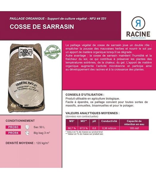 RACINE - Paillis de Cosses de sarrasin, idéal contre les mauvaises herbes - sac de 50 L - PRO93 - large