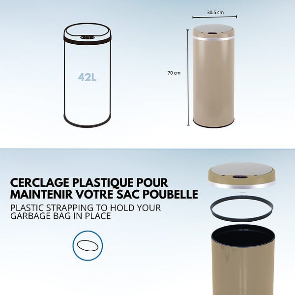 KITCHEN MOVE - Poubelle automatique inox SOHO taupe 42L - large
