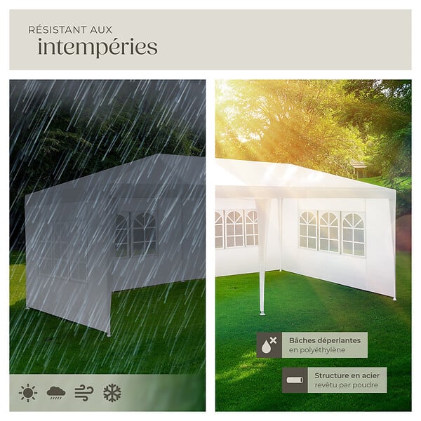 TECTAKE - Pavillon imperméable NOVARA avec 5 côtés blanc - large