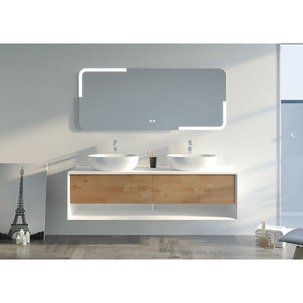 DISTRIBAIN - Meuble de salle de bain SANZA 1600 BLANC et Bois Naturel - large