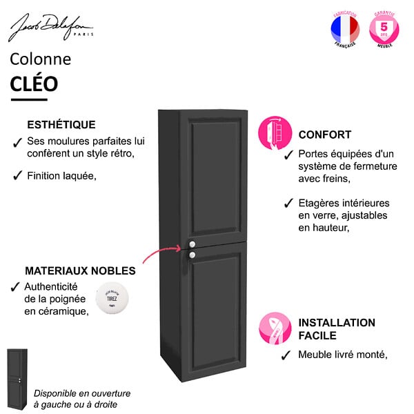 JACOB DELAFON - Colonne de salle de bain Cléo1889 Gris intense installation à droite - large
