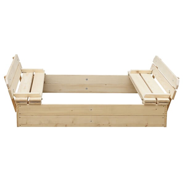 TIMBELA - Bac à sable en bois avec couvercle et banc rabattables - 118 x 122 x H20 cm - Timbela M051-1 - large