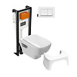 JACOB DELAFON - Pack WC suspendu sans bride Struktura+ bâti-support + plaque blanc + tabouret blanc - vignette