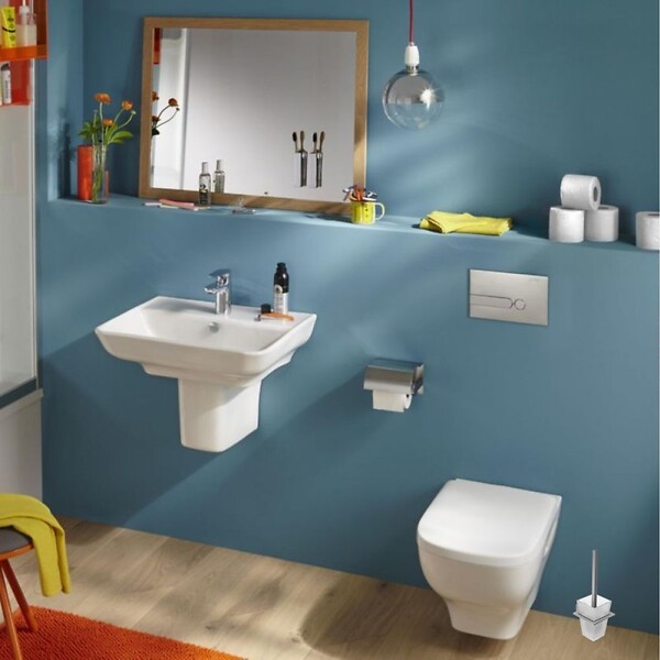 JACOB DELAFON - Pack WC suspendu sans bride Struktura+ bâti-support + plaque blanc + tabouret blanc - large