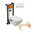 JACOB DELAFON - Pack WC suspendu sans bride Struktura+ bâti-support + plaque blanc + tabouret bois - vignette