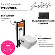 JACOB DELAFON - Pack WC suspendu sans bride Struktura+ bâti-support + plaque blanc + tabouret bois - vignette