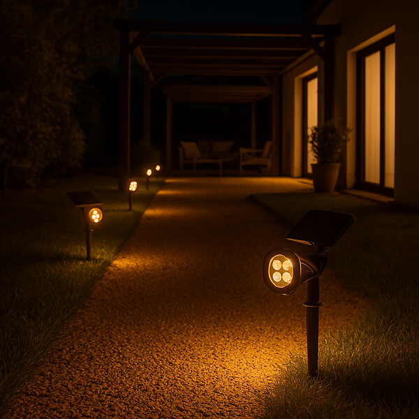 LUMI JARDIN - 2 Spots solaires projecteurs SPIKY Blanc chaud 100LM - large