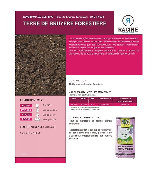 RACINE - Terre de bruyère forestière plantes acidophiles Big bag 1 m3 - large