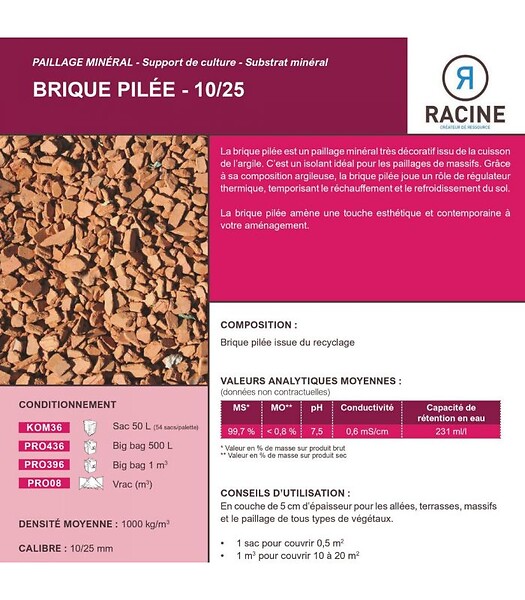 RACINE - Paillage minéral décoratif en brique pilée 10/25 big bag 1 m3 pour 20m2 - large
