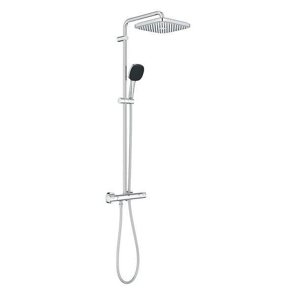 GROHE - Vitalio Comfort 250 Colonne de douche avec mitigeur thermostatique + Douche de tête + Douchette 2 jets, chrome (G26696001) - large