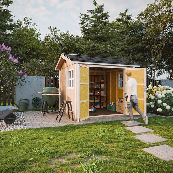 TIMBELA - Abri de Jardin Qualité Premium 5,9 m² - H252x250x294 cm - Construction de Panneaux LP Smartside - Timbela M913A-CAVERN STEEL - large