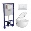 SWISS AQUA TECHNOLOGIES - Pack WC bâti-autoportant + WC sans bride SAT Infinitio avec fonction bidet thermostatique + Abattant softclose + Plaque blanche - vignette